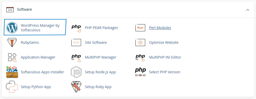 cPanel dashboard থেকে WordPress installer নির্বাচন করার স্ক্রিনশট